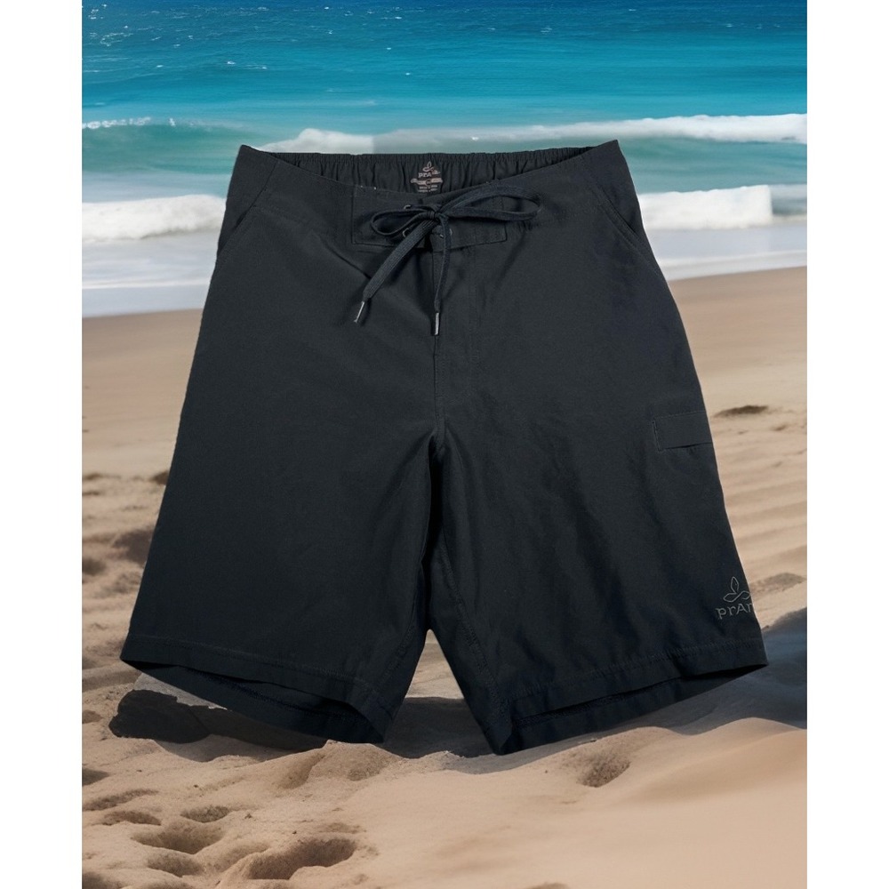Prana Breathe Board Shorts Mens Size‎ 30 Black Drawstring Cargo Pockets